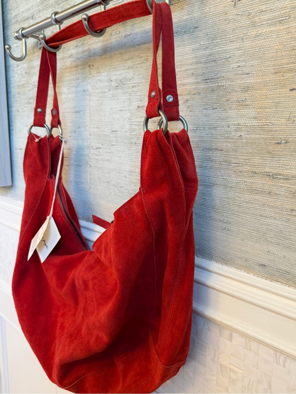 NWT new free people Roma suede tote bag slouchy garnet red hobo purse - Picture 5 of 17